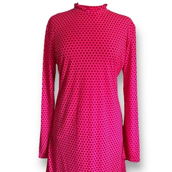Vintage 90s Isaac Mizrahi Womens Dress Sz Large Pink Polka Dot Mock Neck Tunic - Picture 2 of 6